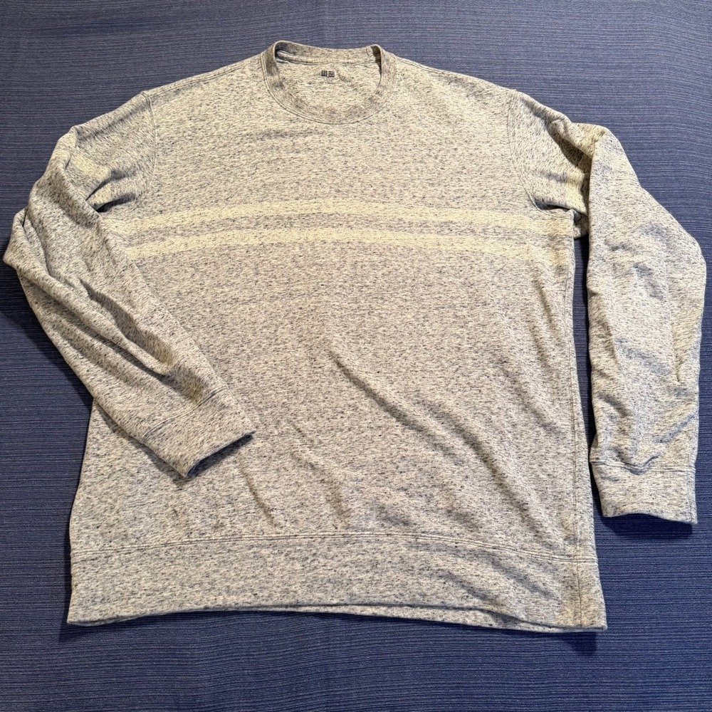 Uniqlo Mens Blue Heathered Marl Stripe Crewneck Sweatshirt L 372-418490